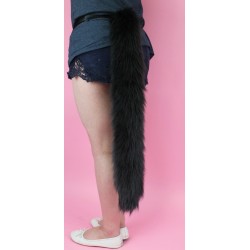 24" Black Cat Tail (Black Ties + Pin On)