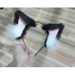 Black & Pink Cat Ears (Pink Velvet/ No front fluffs)